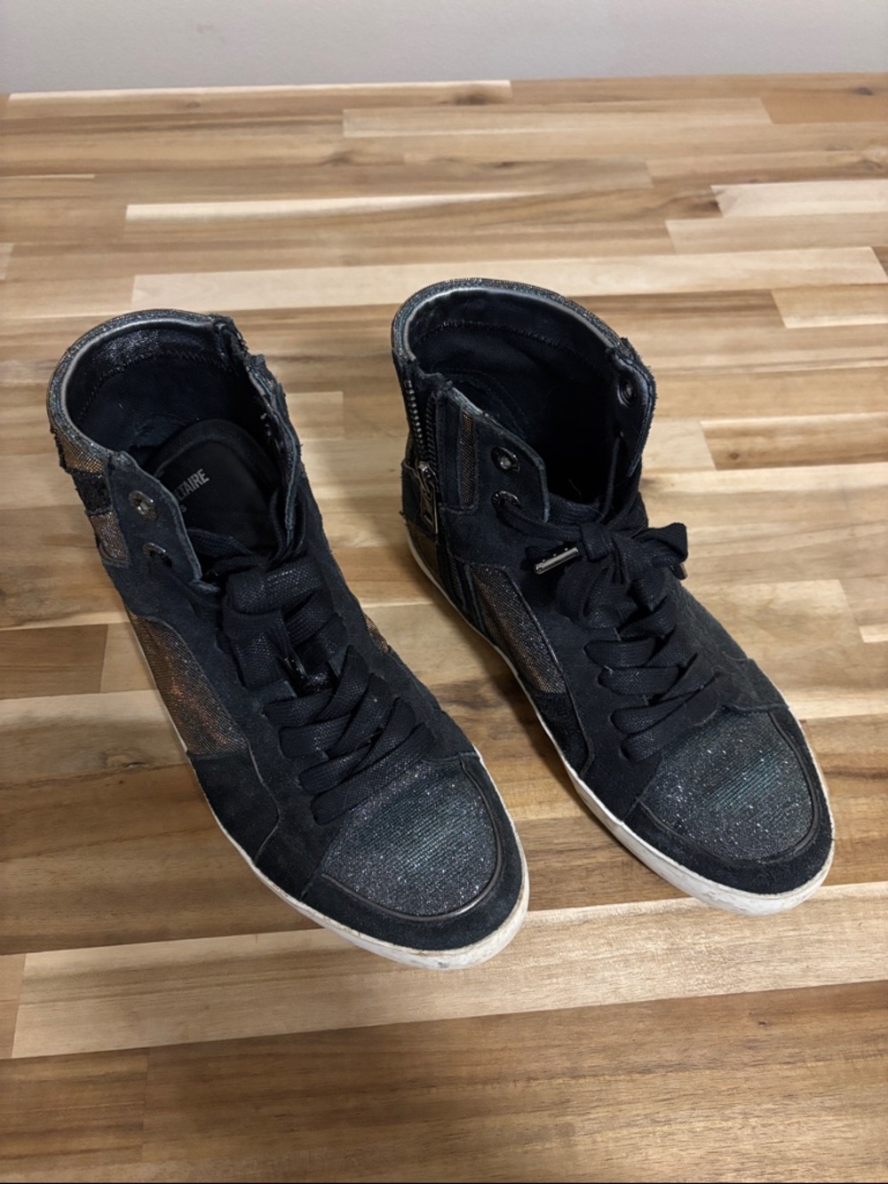 Zadig & Voltaire Black High-Top Glitter Accent Sneakers